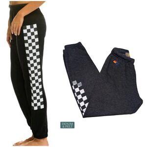 Aviator Nation Checkered Stripe Sweatpants Black Retro Jogger Lounge Pants XS